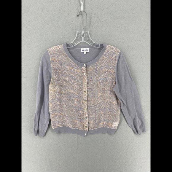 COPY - Brora Cardigan Womens Size 10 Purple Multicolored Knit Sweater Linen Ble… - Picture 1 of 6